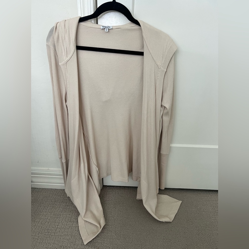 Splendid Tan Waffle Knit Hooded Cardigan